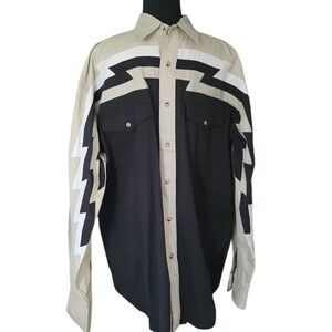 VTG‎ Wrangler Western Aztec Men Sz M Snap Shirt Rockabilly Cowboy Rodeo Festival